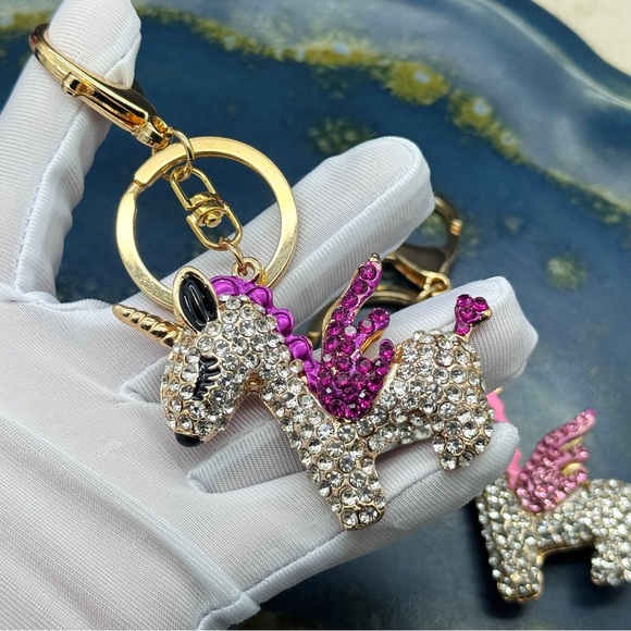 Unicorn Keychain Fuchsia Rhinestone Unicorn Charm Bag Charm Keychain Horse Charm - Picture 11 of 12